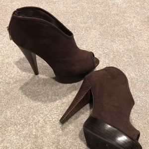 Brown platform open toe bootie